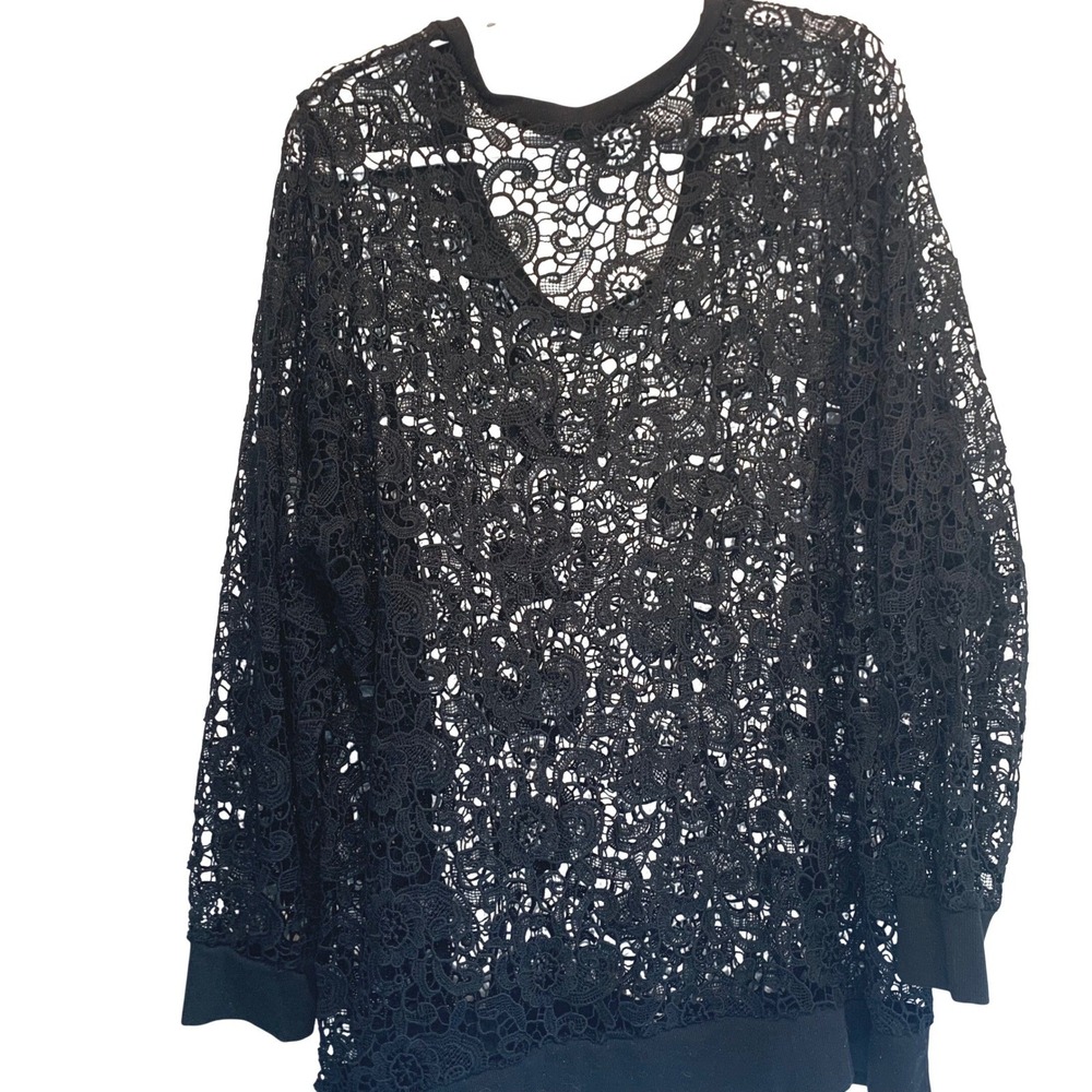 Lane Bryant Lace Top 26/28 Black Floral Sheer Long Sleeve Whimsigoth Witchy Chic - Picture 2 of 8